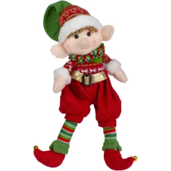 Plush Figures*Northlight 15" Red And Green Plush Jingle Bell Boy Elf Christmas Figure