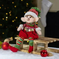 Plush Figures*Northlight 15" Red And Green Plush Jingle Bell Boy Elf Christmas Figure