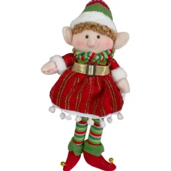 Plush Figures*Northlight 14" Red And Green Plush Jingle Bell Girl Elf Christmas Figure
