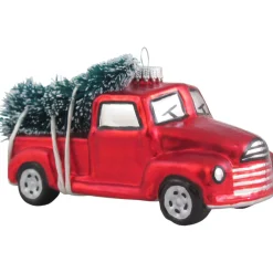 Christmas by Krebs Transportation>3.25" Red And Green Vintage Pickup With Tree Figurine Christmas Ornament