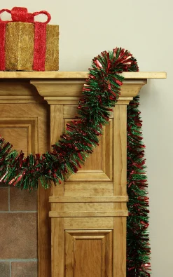 Unlit Garland*Northlight 12' Red And Green Wide Cut Christmas Tinsel Garland - Unlit