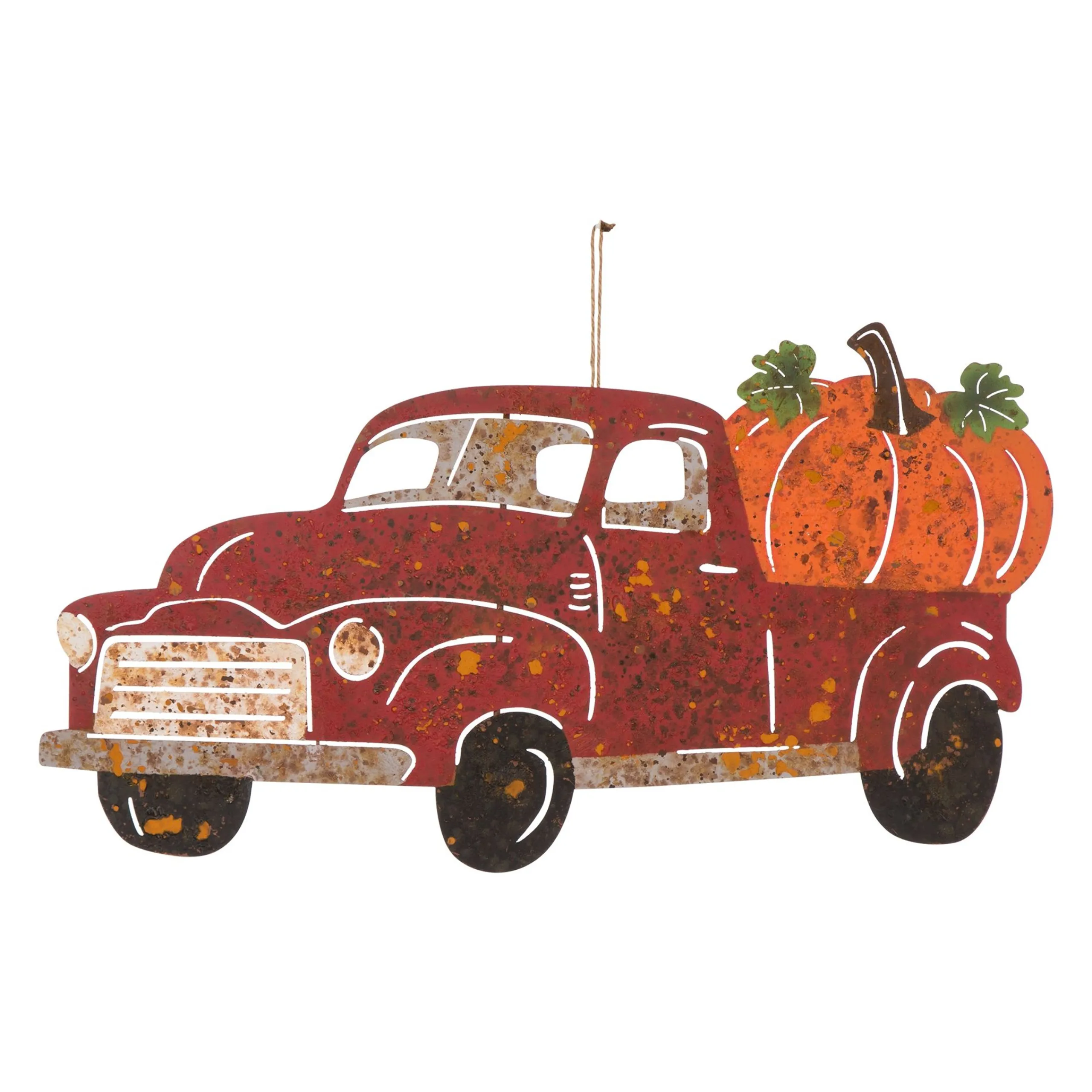 Glitzhome 25" Red And Orange Rusty Truck Outdoor Yard Stake Thanksgiving Decor
