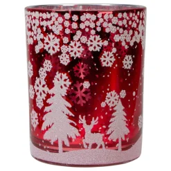 Candles & Holders*Northlight 5" Red And Shiny Silver Deer In Winter Woods Flameless Candle Holder