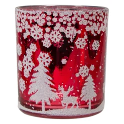 Candles & Holders*Northlight 3" Red And Shiny Silver Deer In Winter Woods Flameless Glass Candle Holder