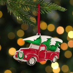 Northlight Transportation>3.5" Red And Silver Country Pick Up Truck With European Crystals Christmas Ornament