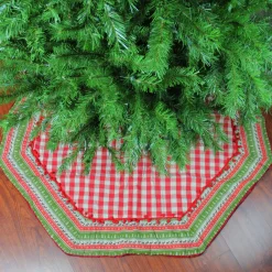 50 Inch And Larger*Northlight 50" Red And White Buffalo Plaid Christmas Tree Skirt With Woodland Fair Isle Trim