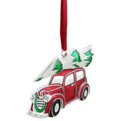 Northlight Transportation>3.25" Red And White Car With Tree Christmas Ornament