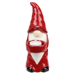 Candles & Holders*Northlight 8.25" Red And White Ceramic Christmas Gnome Tealight Candle Holder
