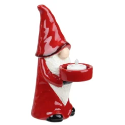 Candles & Holders*Northlight 8.25" Red And White Ceramic Christmas Gnome Tealight Candle Holder