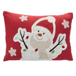 Pillows & Throws*Melrose 17" Red And White Embroidered Snowman Rectangular Christmas Throw Pillow