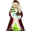 GC Home & Garden Santa Claus>5.5" Red And White Father Christmas With Bunnies Hand Blown Glass Hanging Figurine Ornament
