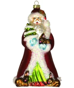 GC Home & Garden Santa Claus>5.5" Red And White Father Christmas With Bunnies Hand Blown Glass Hanging Figurine Ornament