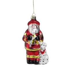 Northlight Santa Claus>5" Red And White Fireman Santa Claus With Dalmatian Glass Christmas Ornament