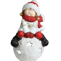 Candles & Holders*Northlight 19.25" Red And White Girl On A Snowball Christmas Tealight Candle Holder