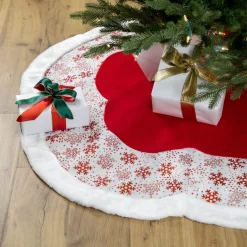 48 Inch And Smaller*Northlight 48" Red And White Glitter Snowflake Scallop Christmas Tree Skirt
