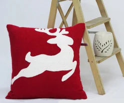 Pillows & Throws*Contemporary Home Living 20" Red And White Handloomed Christmas Throw Pillow With Reindeer