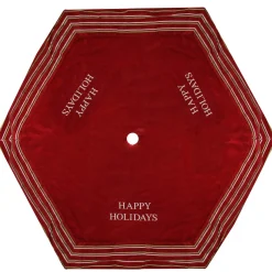 50 Inch And Larger*Season's Designs 56" Red And White 'Happy Holidays' Christmas Tree Skirt With Striped Trim
