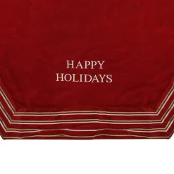 50 Inch And Larger*Season's Designs 56" Red And White 'Happy Holidays' Christmas Tree Skirt With Striped Trim