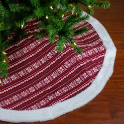 48 Inch And Smaller*Northlight 48" Red And White Knitted Snowflake Lodge Christmas Tree Skirt
