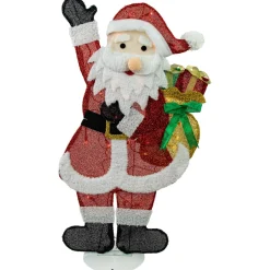 Outdoor Decorations*Northlight 32" Red And White Lighted Waving Santa With Gifts Christmas Outdoor Decoration
