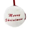 Allstate Inspirational>7.5" Red And White "Merry Christmas" Faux Fur Decorative Christmas Disc Ornament