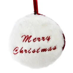 Allstate Inspirational>7.5" Red And White "Merry Christmas" Faux Fur Decorative Christmas Disc Ornament