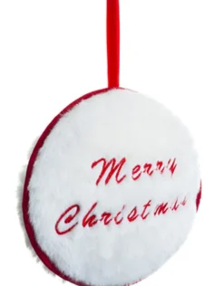 Allstate Inspirational>7.5" Red And White "Merry Christmas" Faux Fur Decorative Christmas Disc Ornament