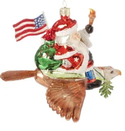 Raz Occupations>6.5" Red And White Patriotic American Army Santa Claus Glass Christmas Ornament
