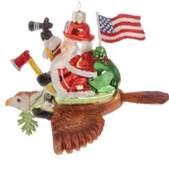 Raz Santa Claus>6" Red And White Patriotic American Firefighter Santa Claus Glass Christmas Ornament