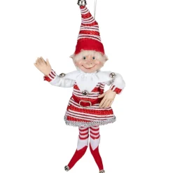 Plush Figures*Select Artificials 13" Red And White Peppermint Striped Elf With Jingle Bells