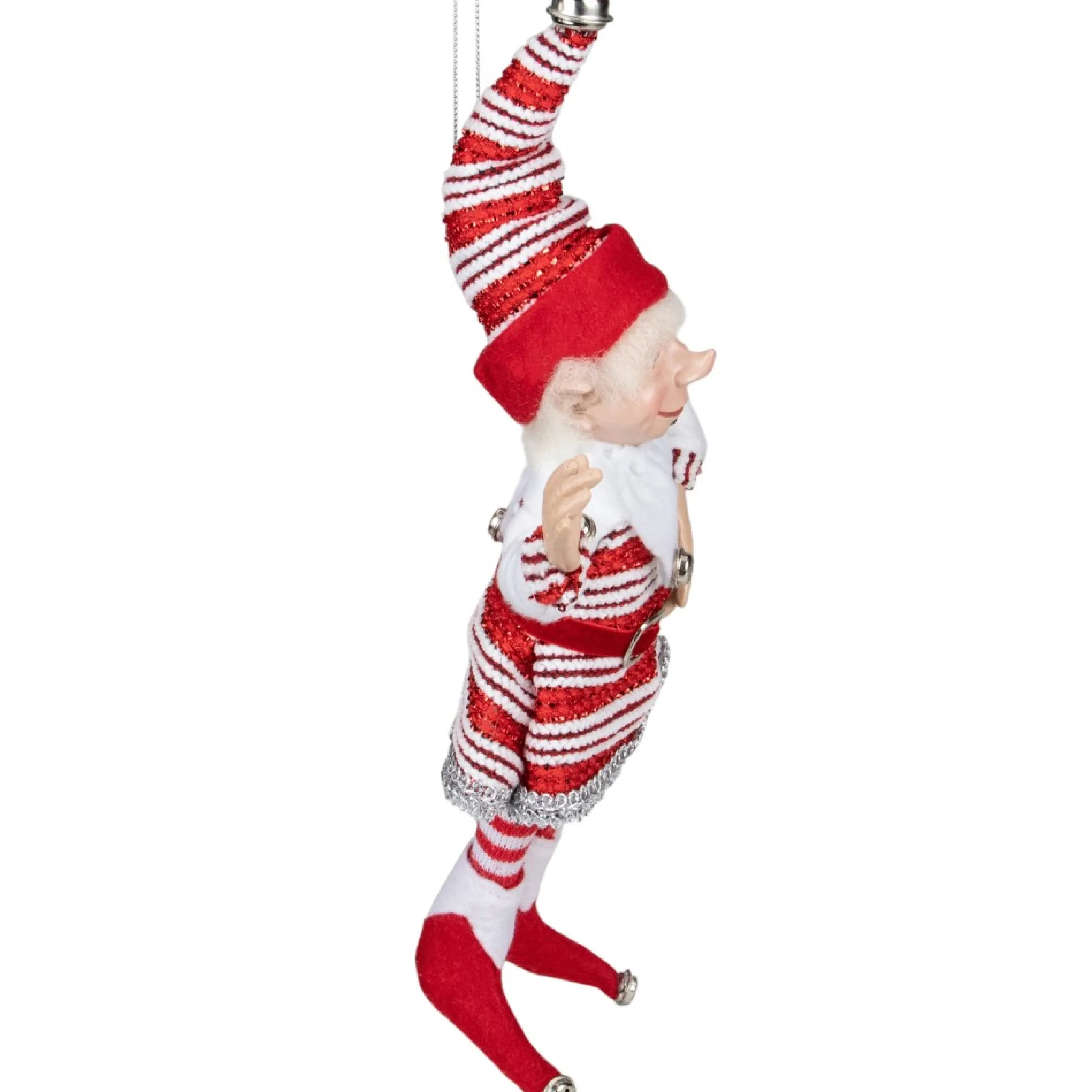Plush Figures*Select Artificials 13" Red And White Peppermint Striped Elf With Jingle Bells