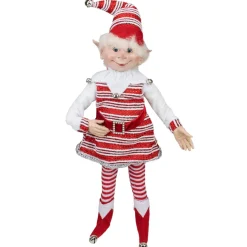 Plush Figures*Select Artificials 20" Red And White Peppermint Striped Elf With Jingle Bells