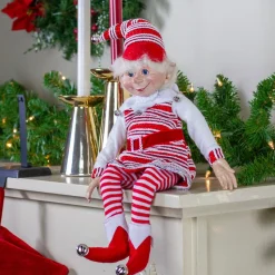 Plush Figures*Select Artificials 20" Red And White Peppermint Striped Elf With Jingle Bells