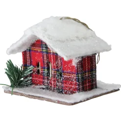 Northlight Woodland>4.5" Red And White Plaid Snow Covered Cabin Christmas Ornament