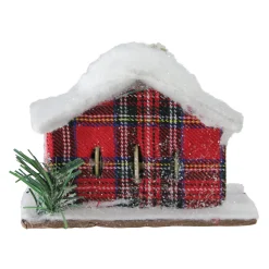 Northlight Woodland>4.5" Red And White Plaid Snow Covered Cabin Christmas Ornament