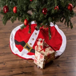 48 Inch And Smaller*Contemporary Home Living 42" Red And White Santa Belt Themed Round Christmas Tree Skirt