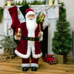 Santa Figures*Northlight 36" Red And White Santa Claus Christmas Figure With Teddy Bear And Gift Bag