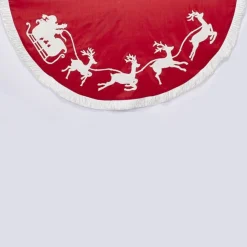 50 Inch And Larger*CC Christmas Decor 50" Red And White Santa Sleigh With Four Prancing Reindeer Embroidered Tree Skirt