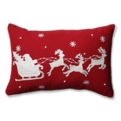 Pillows & Throws*CC Home Furnishings 18.5" Red And White Santa Sleigh With Reindeers Christmas Rectangular Throw Pillow
