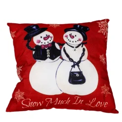 Pillows & Throws*Contemporary Home Living 13" Red And White "Snow Much In Love" Mr & Mrs Snowman Throw Pillow