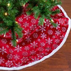 48 Inch And Smaller*Northlight 48" Red And White Snowflake Christmas Tree Skirt With A White Border