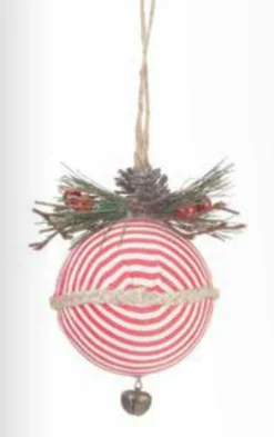 Napco Balls>4.75" Red And White Striped Christmas Ball Ornament