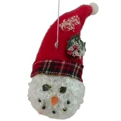 Roman Snowmen>5" Red And White Twas The Night Snowman Head With Plaid Hat Christmas Ornament