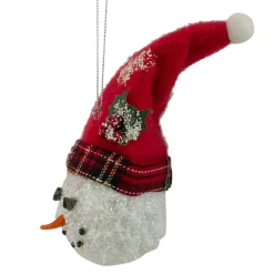 Roman Snowmen>5" Red And White Twas The Night Snowman Head With Plaid Hat Christmas Ornament