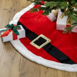48 Inch And Smaller*Northlight 48" Red And White Velveteen Santa Claus Belt Buckle Christmas Tree Skirt