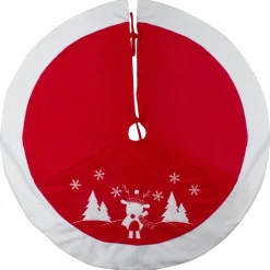 48 Inch And Smaller*Northlight 48" Red And White Winter Reindeer Embroidered Christmas Tree Skirt