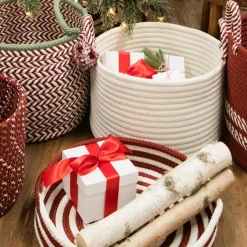 Serving Pieces*Colonial Mills 18" Red And White Woven Candy Cane Round Christmas Tray