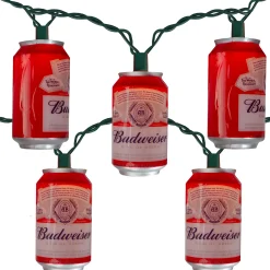 Kurt Adler 10 Red Anheuser-Busch Budweiser Can Patio Lights - 9 Ft Green Wire