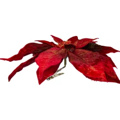 Northlight Garden & Floral>9" Red Artificial Poinsettia Clip-On Christmas Ornament