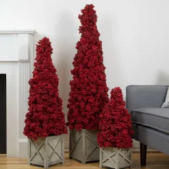 Allstate Topiaries>40" Red Berry Cone Potted Christmas Topiary